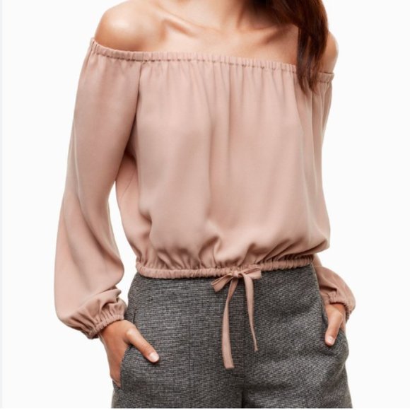 Aritzia Wilfred Eleanora Blouse Cropped off the shoulder Top - Picture 1 of 12